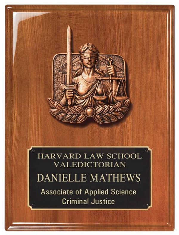 Walnut Lady Justice Plaque