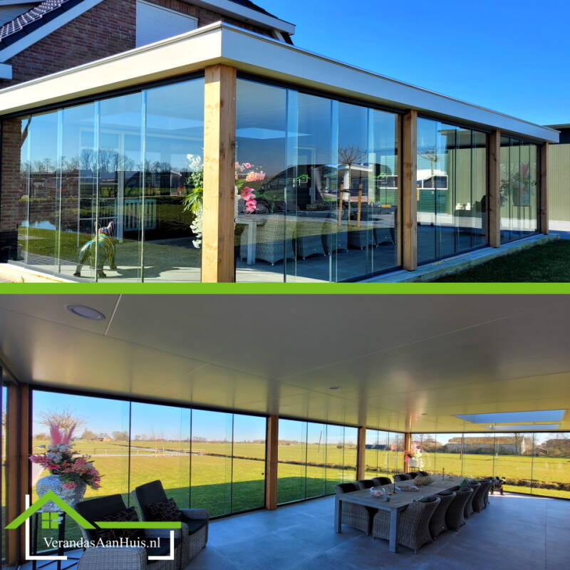 grote veranda aan huis met lichtstraat