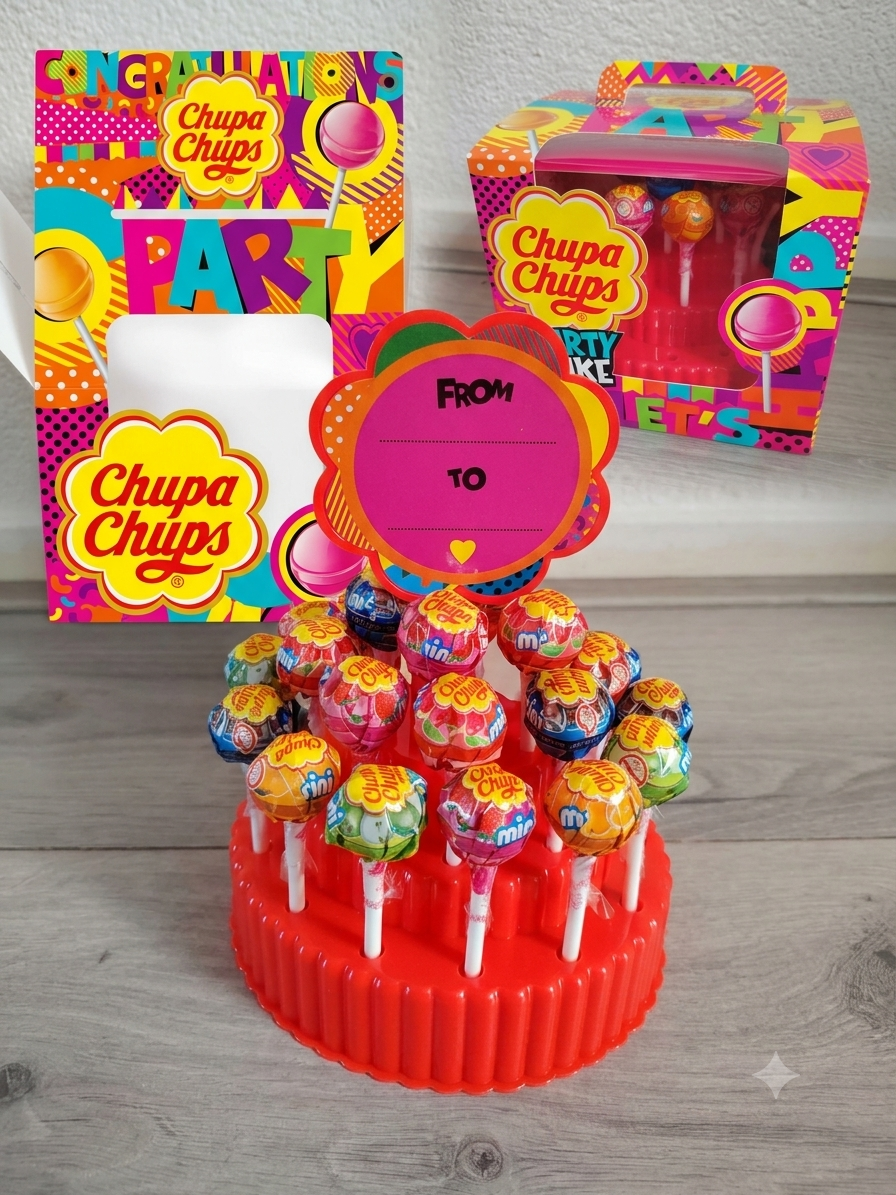 Chupa Chups Party Cake giftbox met 25 Chupa Chups lolly's mix