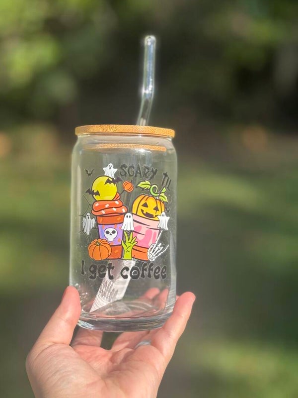 Scary Til I Get Coffee 16oz Glass
