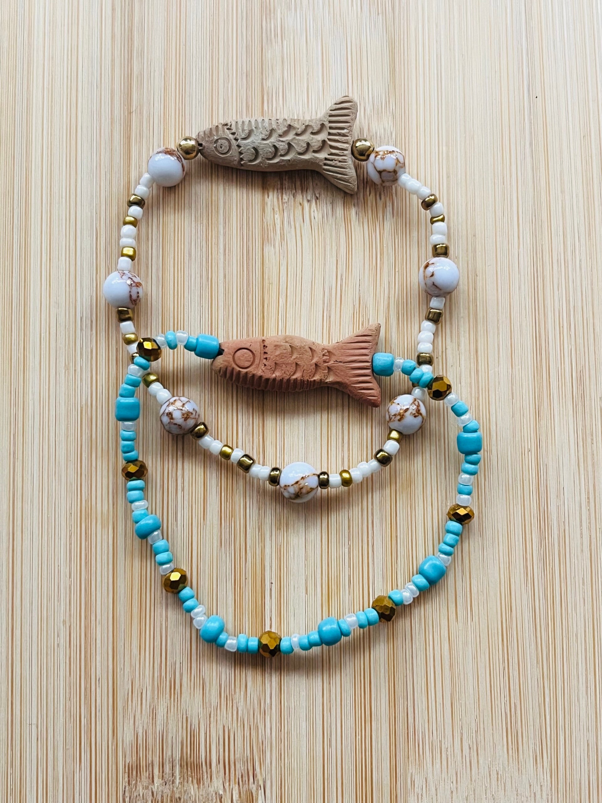 Kralenarmband Fijn Vis hout wit