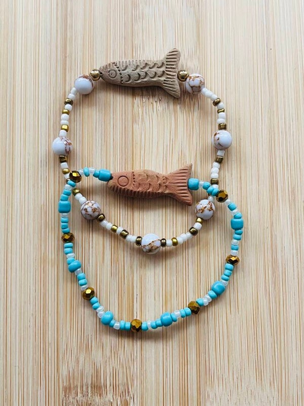 Kralenarmband Fijn Vis hout wit