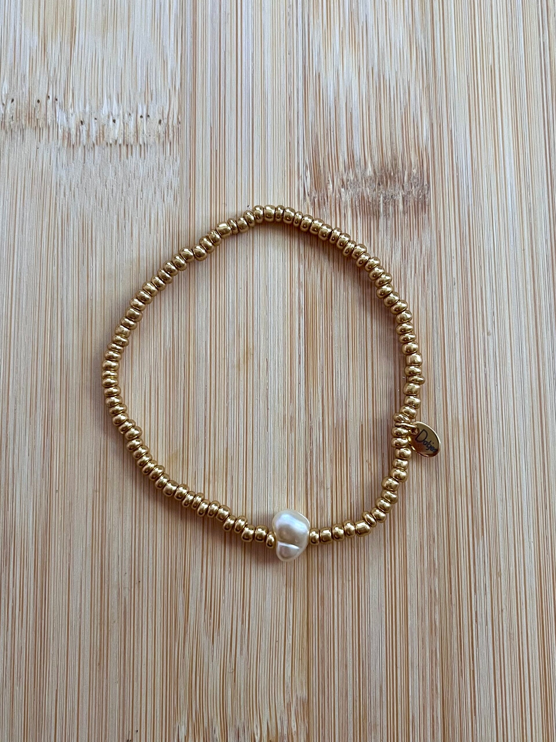 Kralenarmband Fijn Parel goud