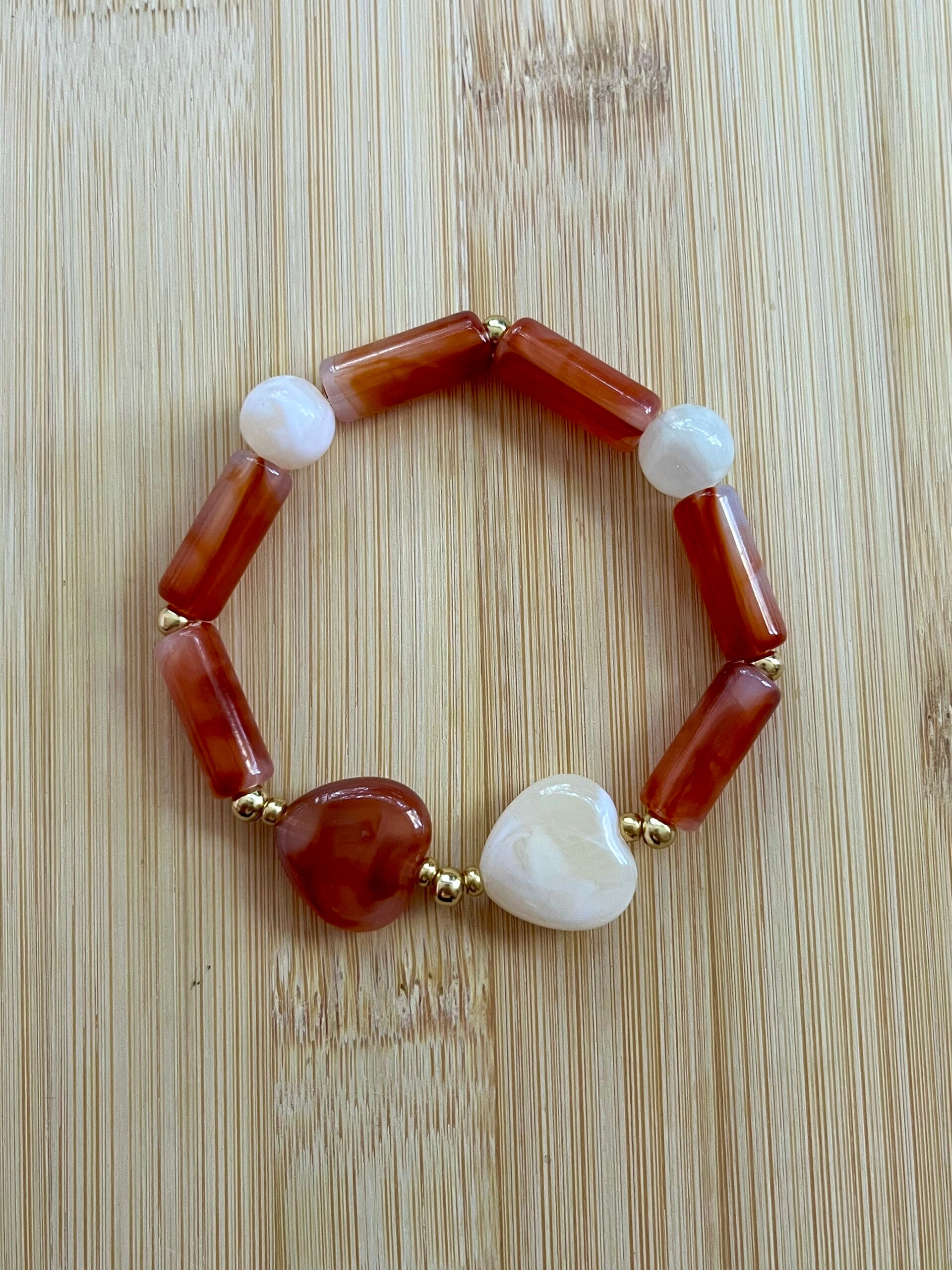 Kralenarmband Robuust Hart bruin/wit