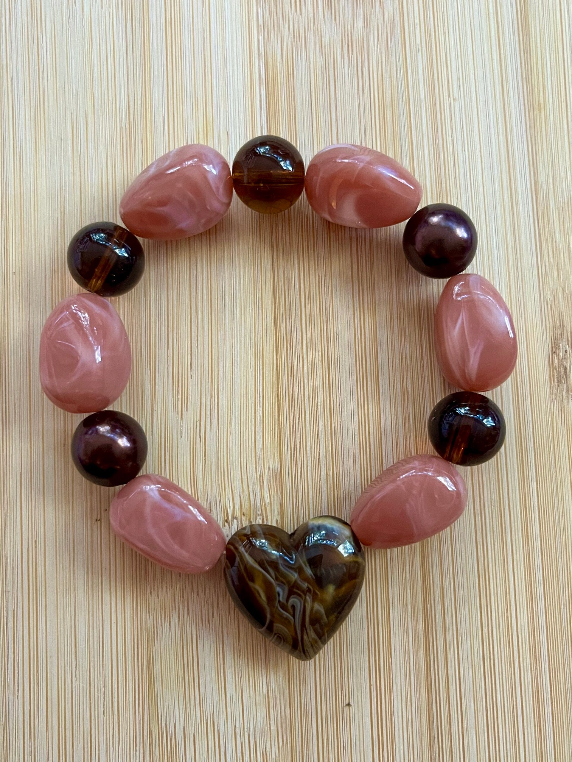 Kralenarmband Robuust Hart bruin/roze