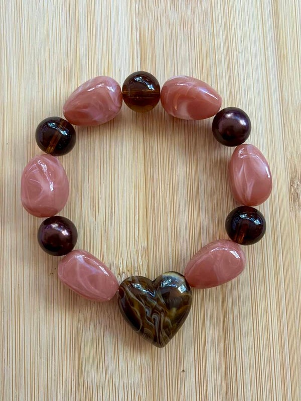 Kralenarmband Robuust Hart bruin/roze