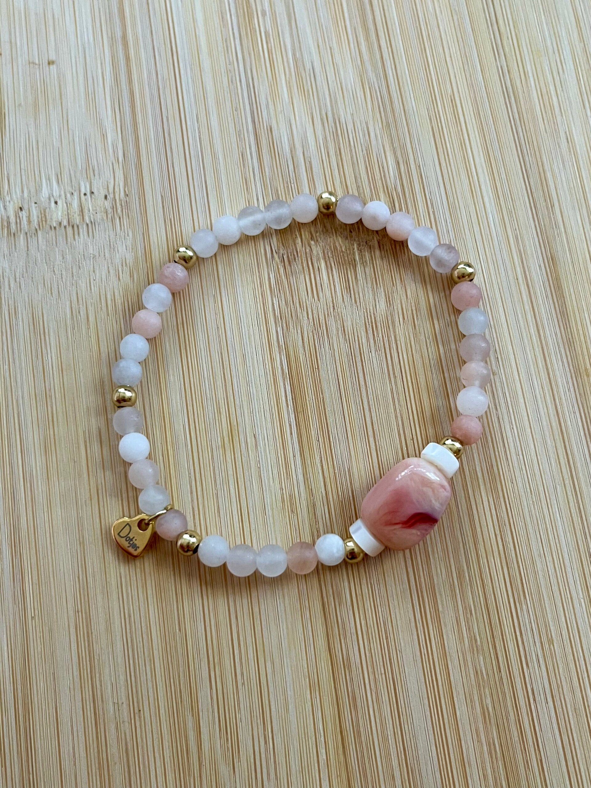 Kralenarmband Medium Steen roze/wit
