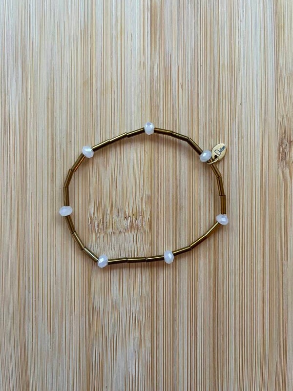 Kralenarmband Fijn goud/wit