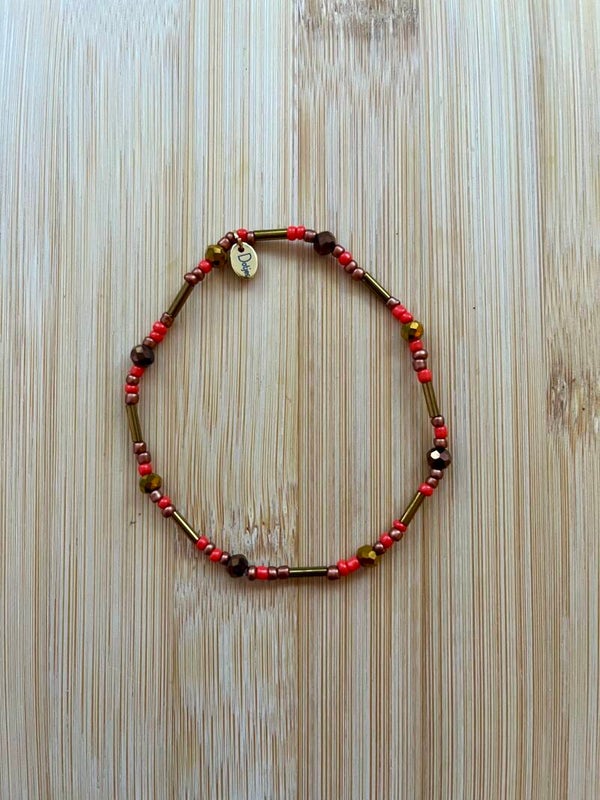Kralenarmband Fijn bruin/oranje