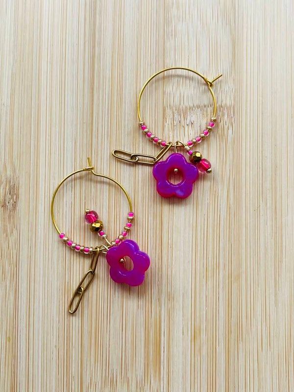 Oorring Fijn Bloem Roze