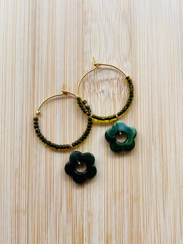 Oorring Fijn Bloem Groen