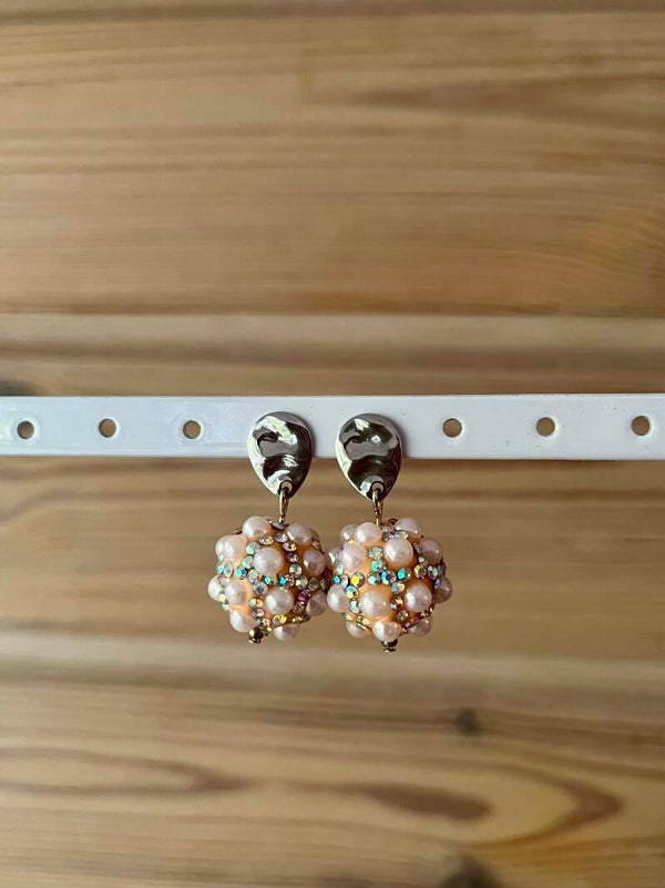 Oorsteker Bal Parel Glitter perzik
