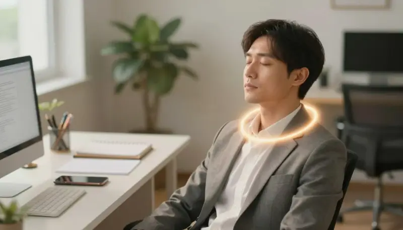 man practicing controlled breathing techniques to reduce stress and calm the nervous system at work