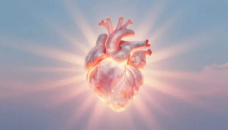 Glowing heart radiating light symbolizing inner truth, self-awareness and emotional healing