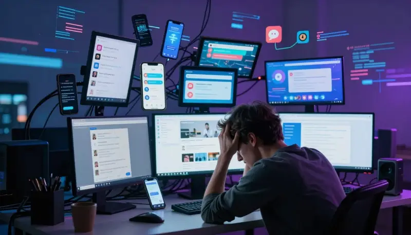 person experiencing digital overload and mental fatigue from constant screen stimulation
