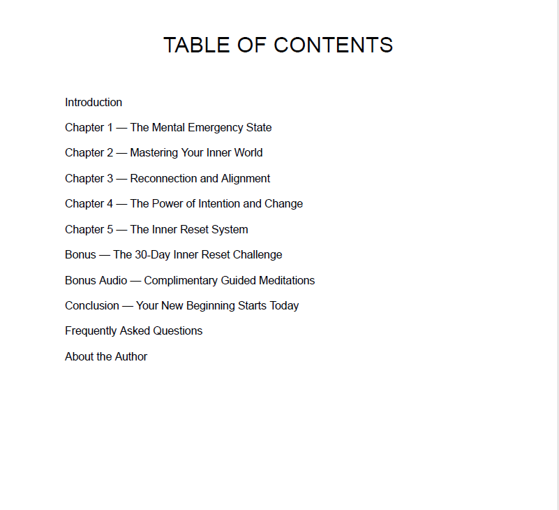 The Inner Reset Method Table of Contents