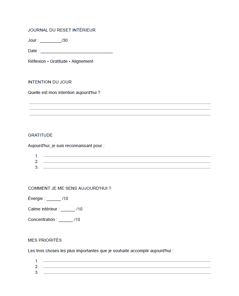 Journal Premium du Reset Intérieur