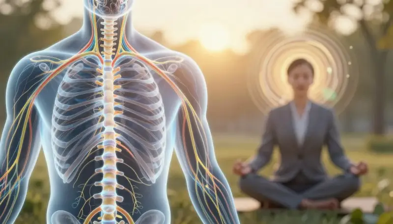 nervous system illustration and meditation practice for stress relief emotional regulation and mental recovery