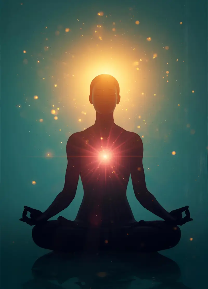 Heart-centered meditation with glowing chest light symbolizing love, gratitude, compassion and emotional healing by ZenSoulSpirits