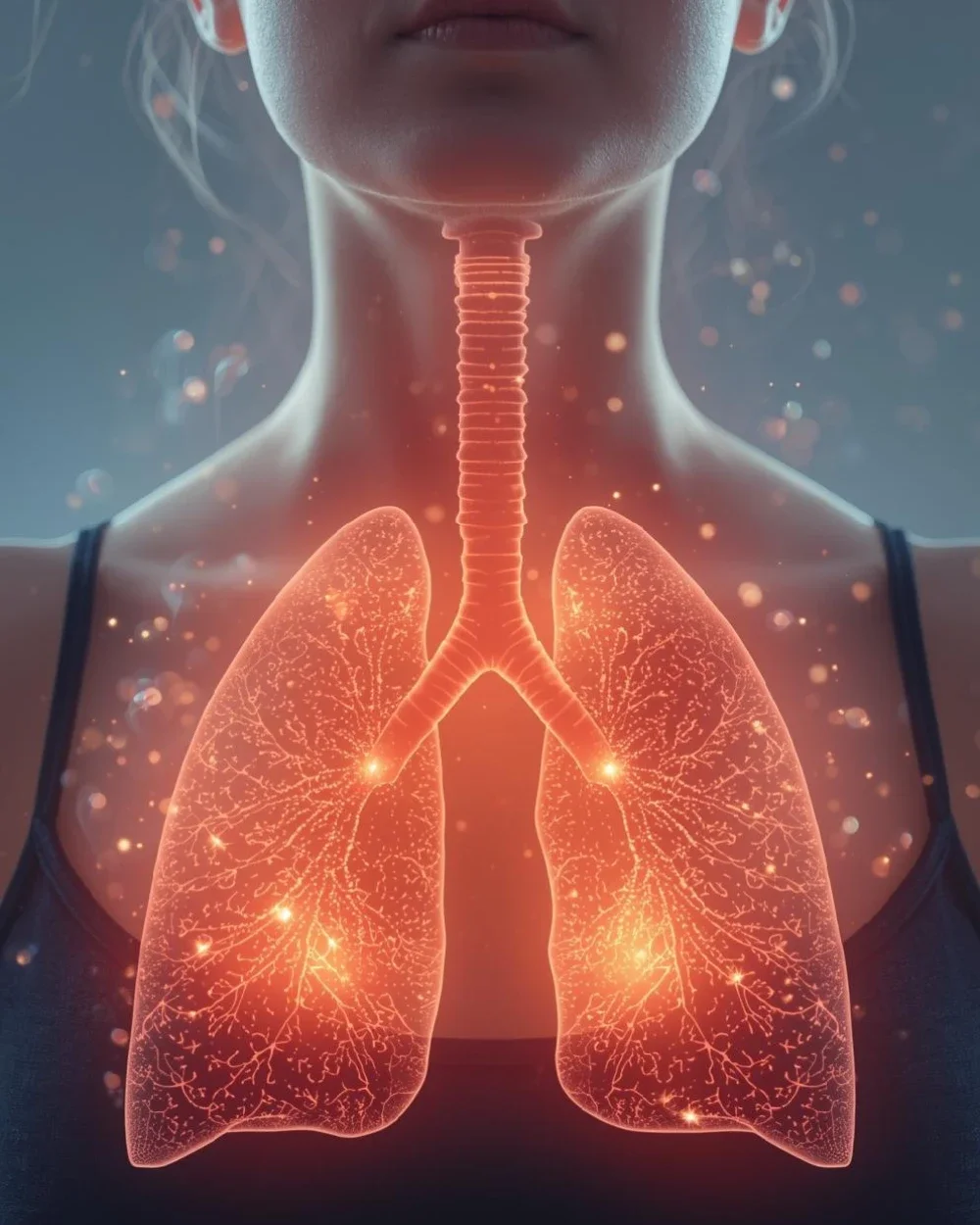 Illustration of mindful breathing meditation highlighting the lungs and breath flow, symbolizing calm, relaxation, and present-moment awareness.