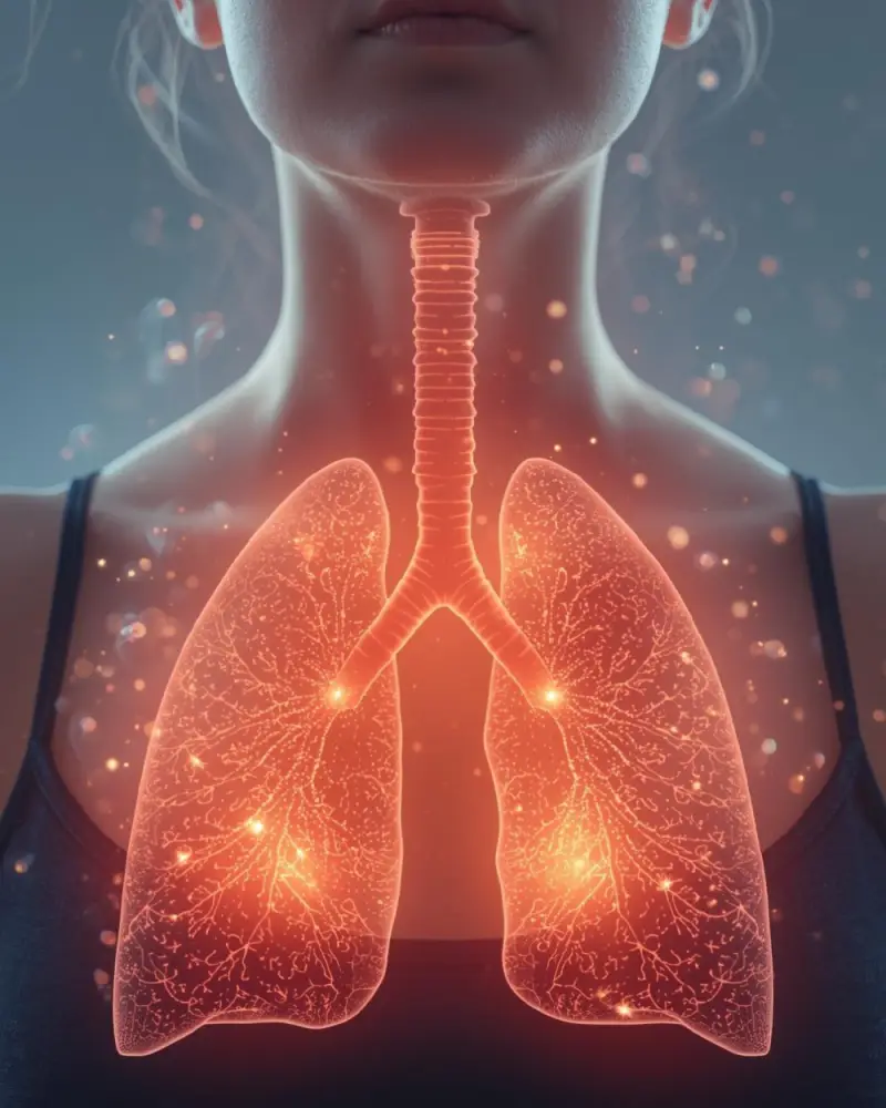 Illustration de la méditation de respiration consciente mettant en évidence les poumons et le flux respiratoire, symbolisant le calme, la relaxation et la conscience du moment présent.