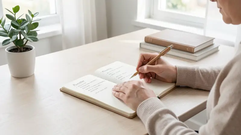 personne écrivant ses priorités dans un carnet pour simplifier sa vie et sortir du chaos