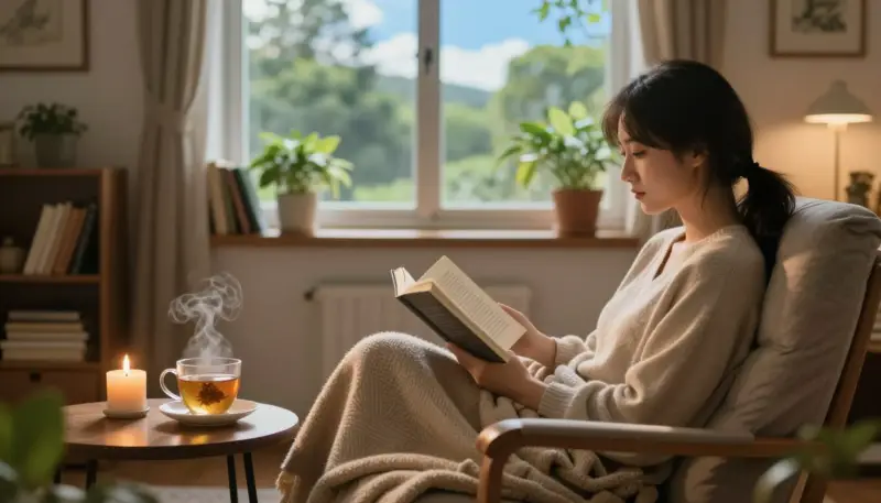 person reading spiritual book in peaceful home symbolizing prayer and inner comfort