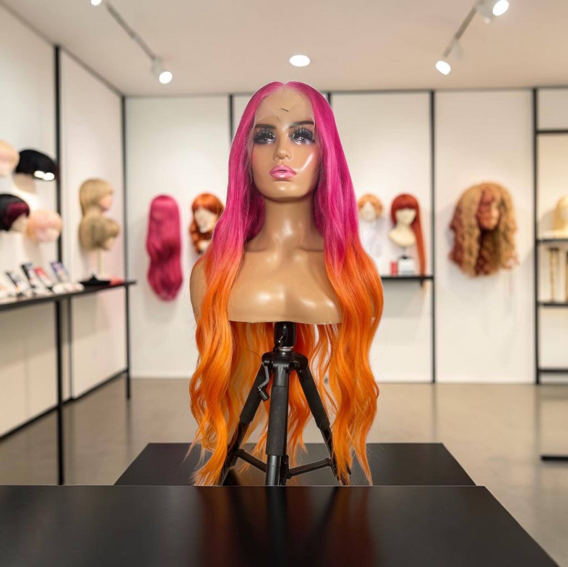 32" Hot Pink and orange combo 100% human hair lace front wig