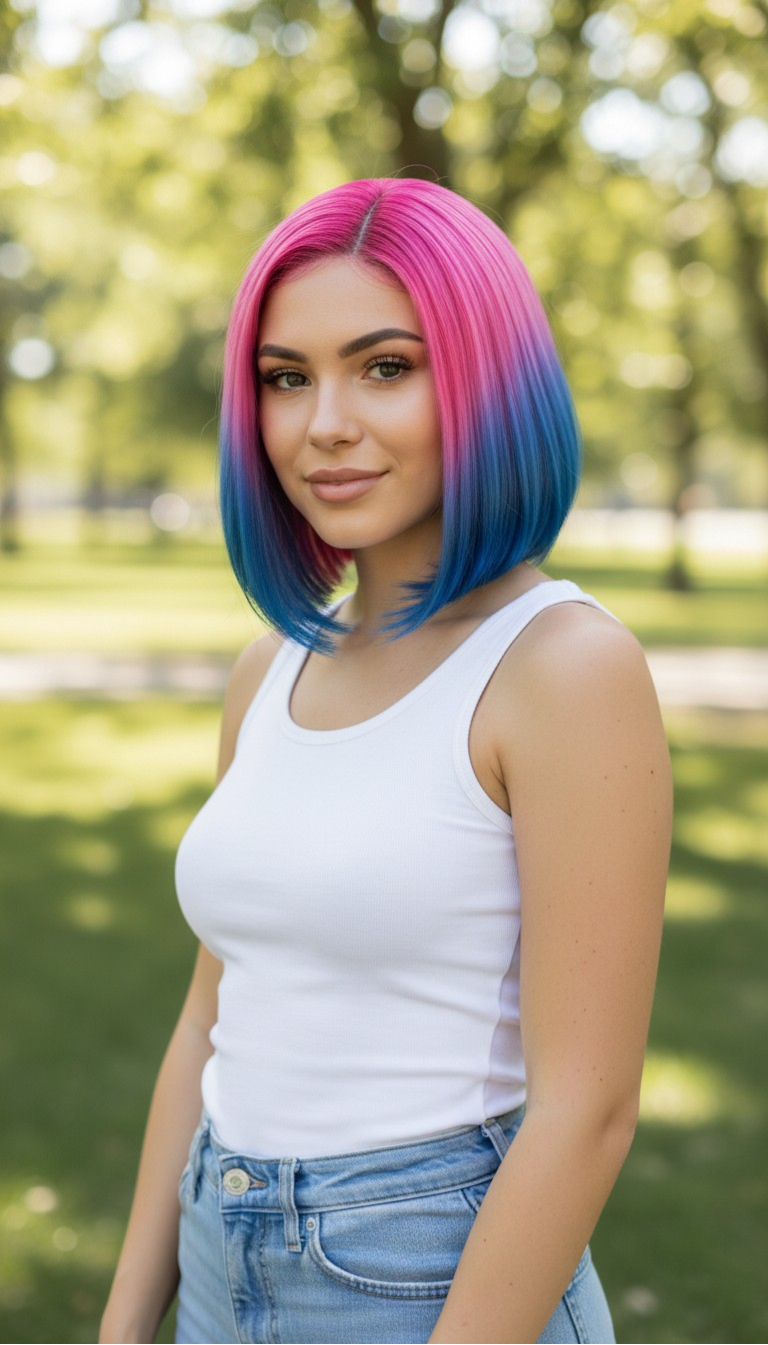 Synthetic 12" side part Pink/blue ombre combo