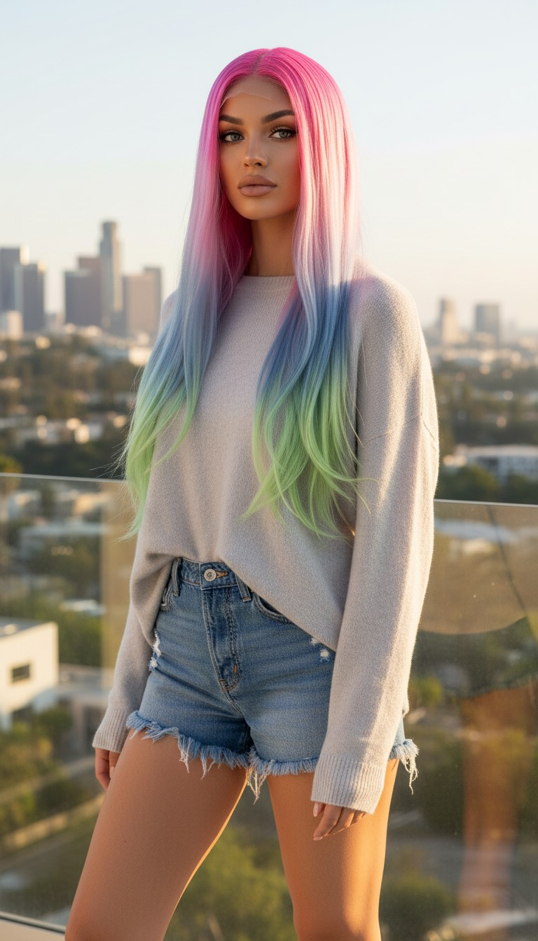 Blended 32" Ombre Pink, green, and blue