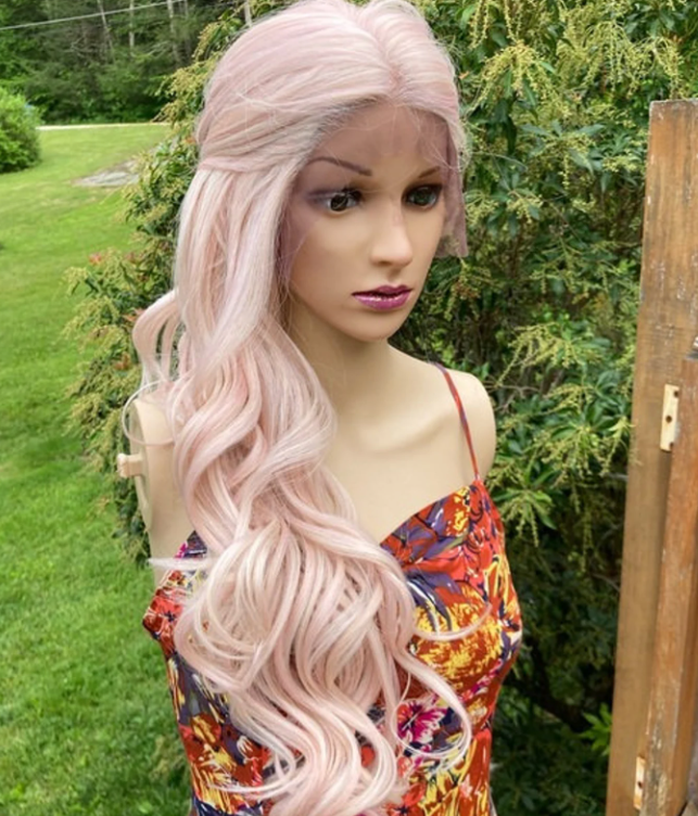 Blended 24"-26" Pastel light pink lace front wig Curly