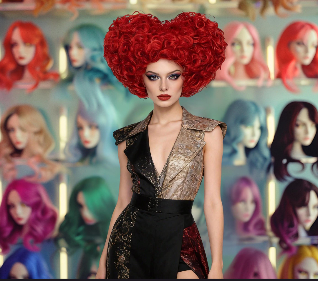 Synthetic Red Heart shaped beehive up-do 8"