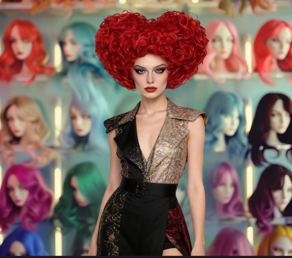 Synthetic Red Heart shaped beehive up-do 8"