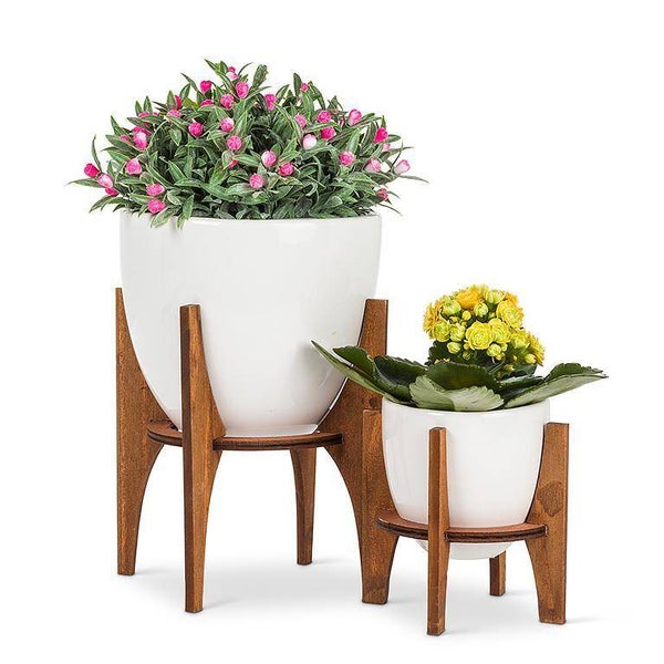 Pot Blanc Support en Bois