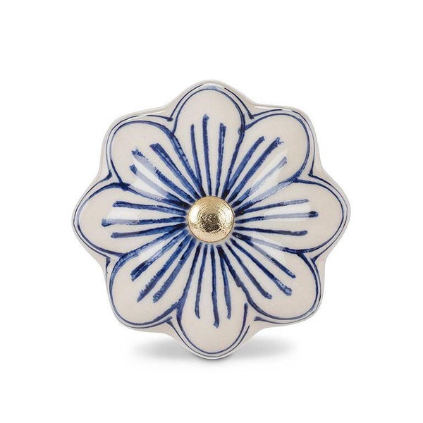 Bouton Fleur Blanc Bleu Or