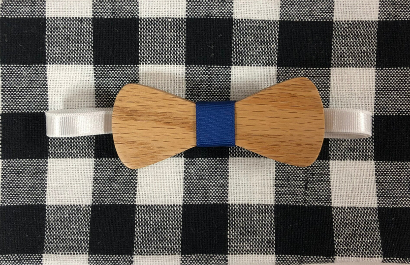 Noeud Papillon en Chêne clair centre Bleu Enfant