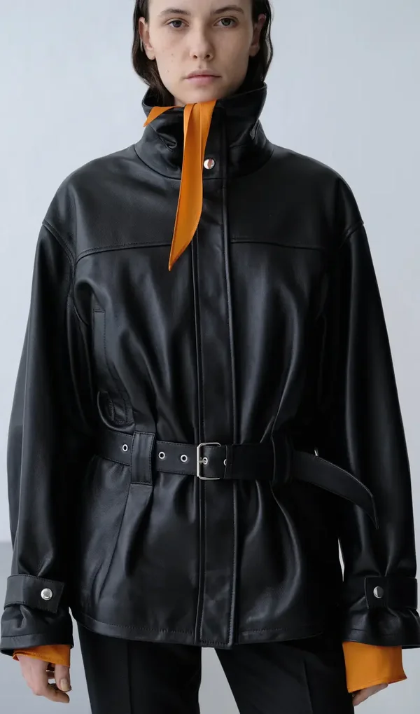 GRIFONI tess leather jacket black