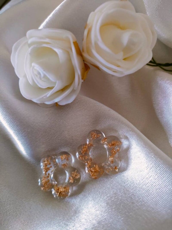 Boucle fleur resine paillettes