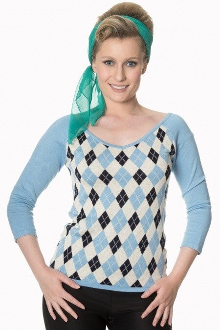 GREAT HEIGHTS OFF SHOULDER KNIT TOP Blue