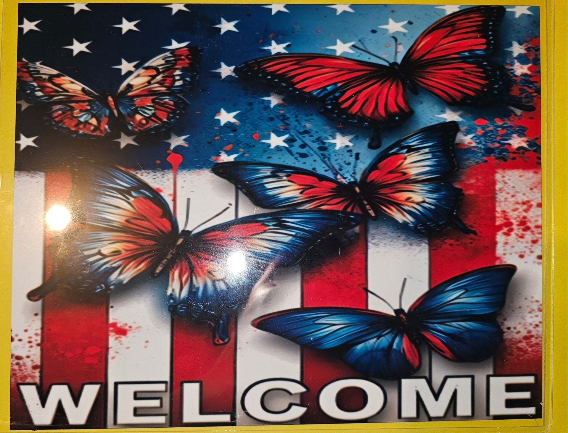 🦋 Red, White & Blue Butterflies Metal Sign 🦋