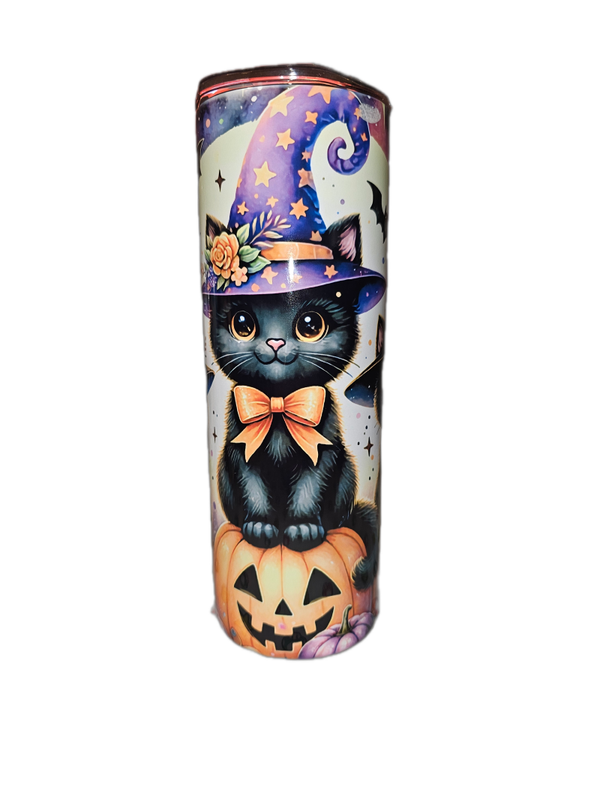 🖤 Black Cat in a Hat 20oz Tumbler 🧙‍♀️🎃