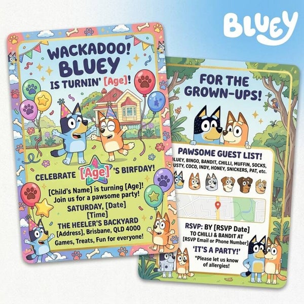 Bluey Birthday Invitations