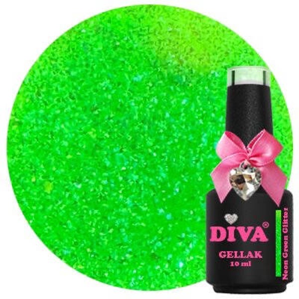 Diva Gellak Neon Party Bubbles-Neon Green Glitter 10ml