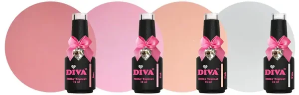 DIVA Milky Glass Topcoat Collection - No Wipe 4x 15ml