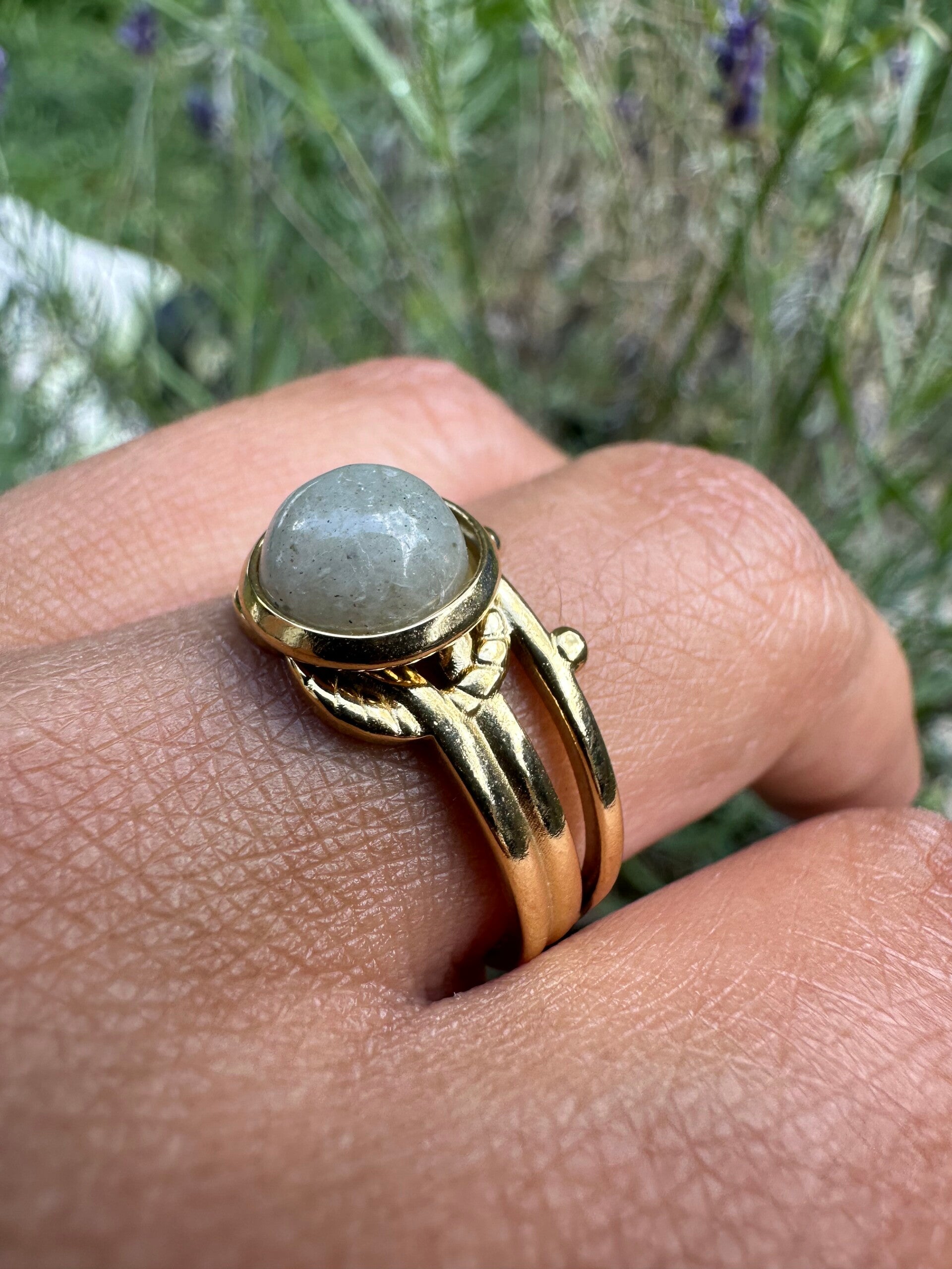 Bague en Labradorite – Acier Inoxydable Doré