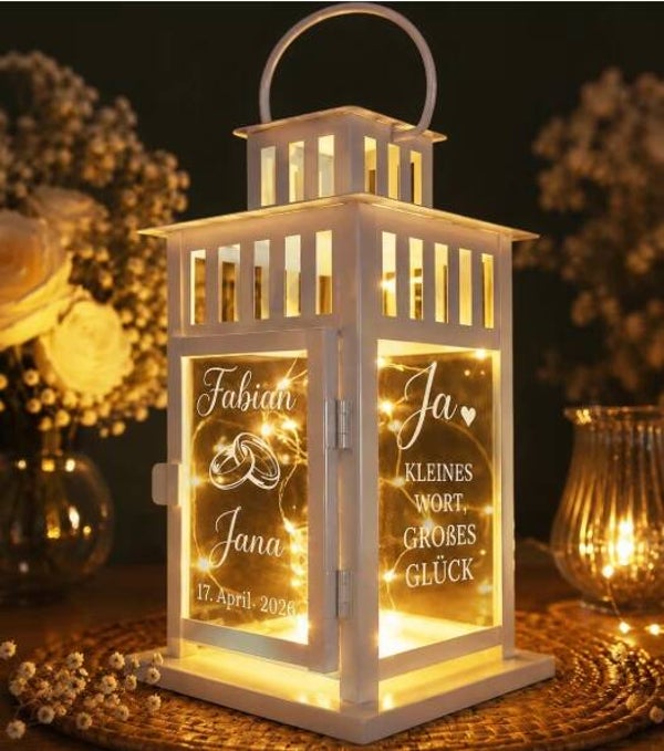 Personalisierte Hochzeitslaterne mit Namen & Datum | Geschenk zur Hochzeit | Brautpaar  | Windlicht Hochzeit | Laterne