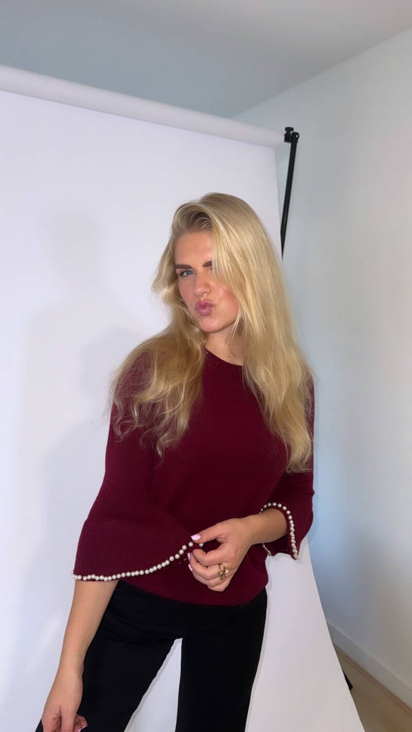 Bordeaux top met parels