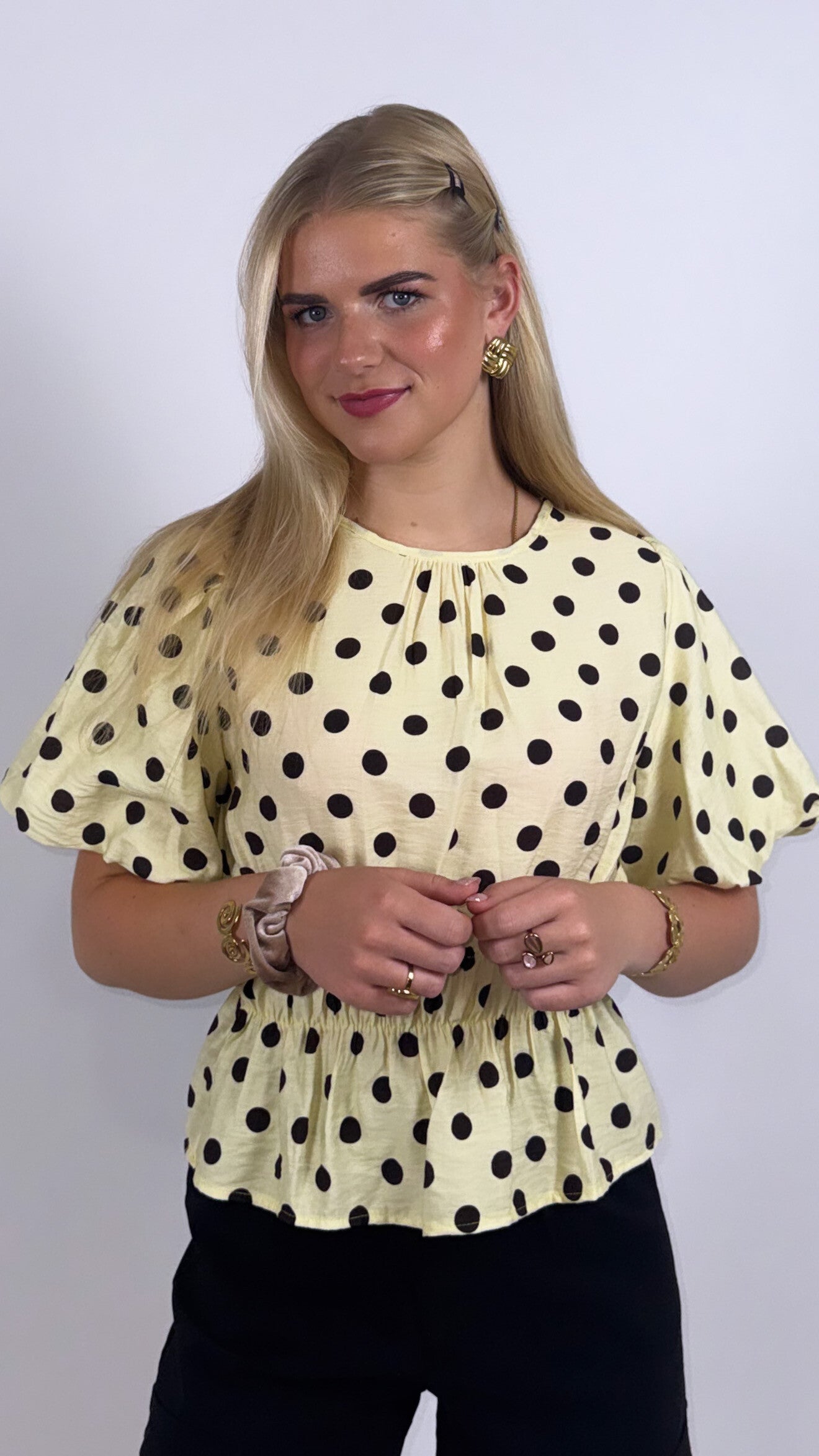 Polka Dots Puff Top Yellow