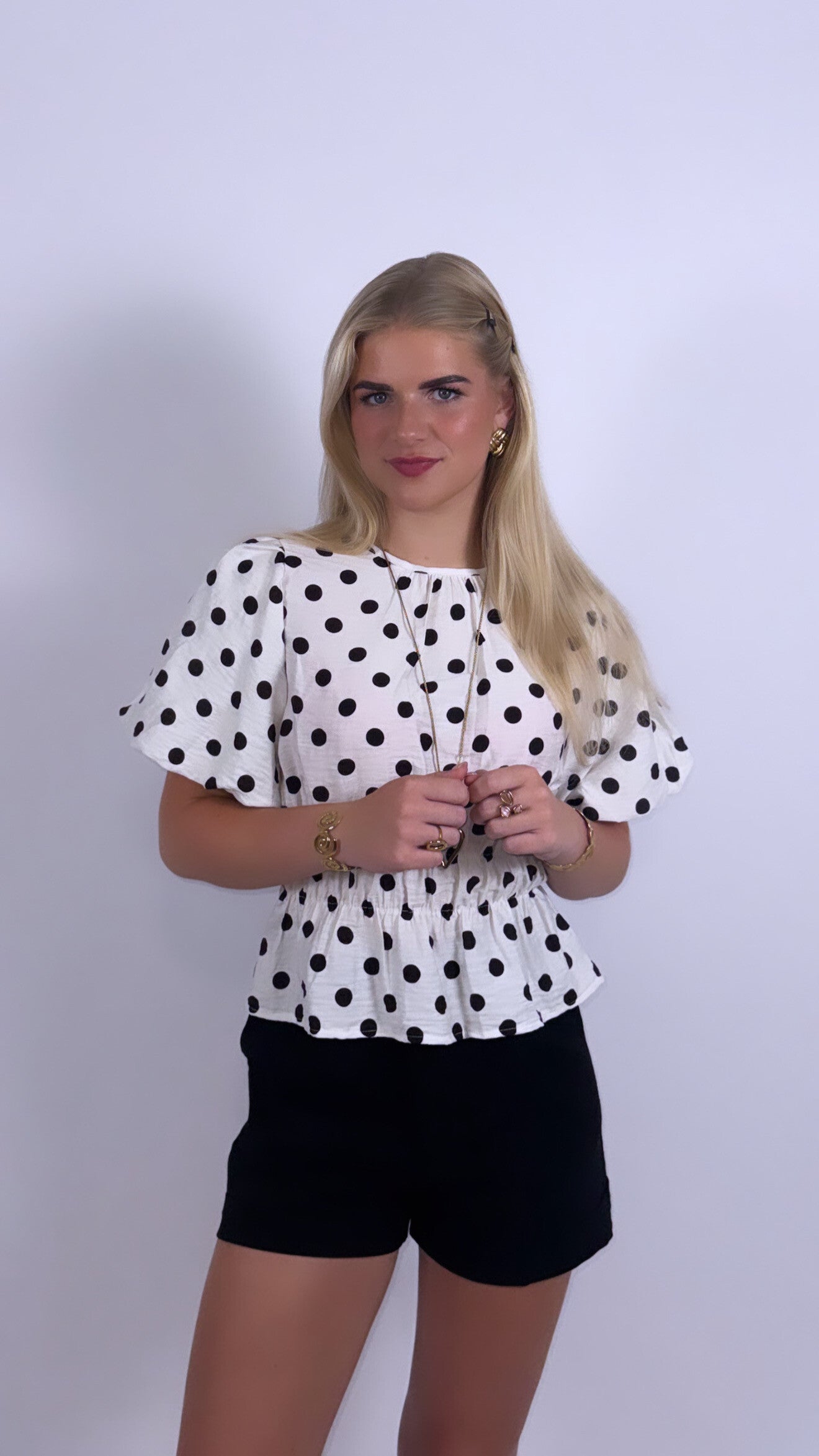 Polka Dots Puff Top White