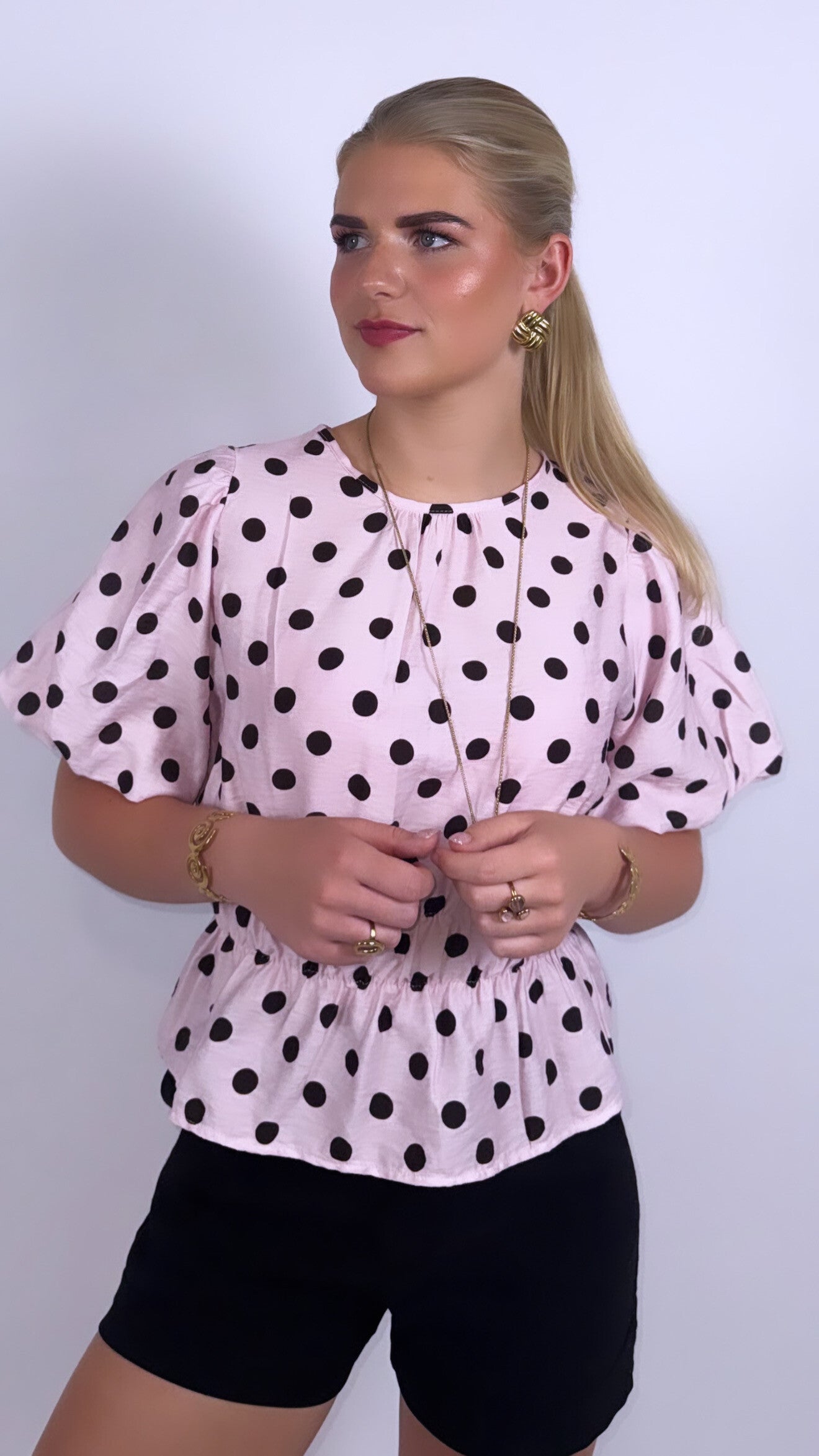 Polka Dots Puff Top Pink